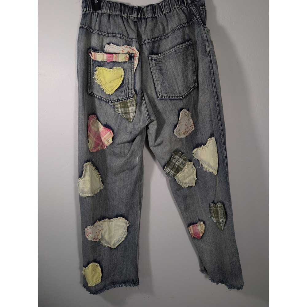 Blue Velvet Baggy Distressed Patchwork Boho Hippie Festival Jeans Large - Picture 11 of 16